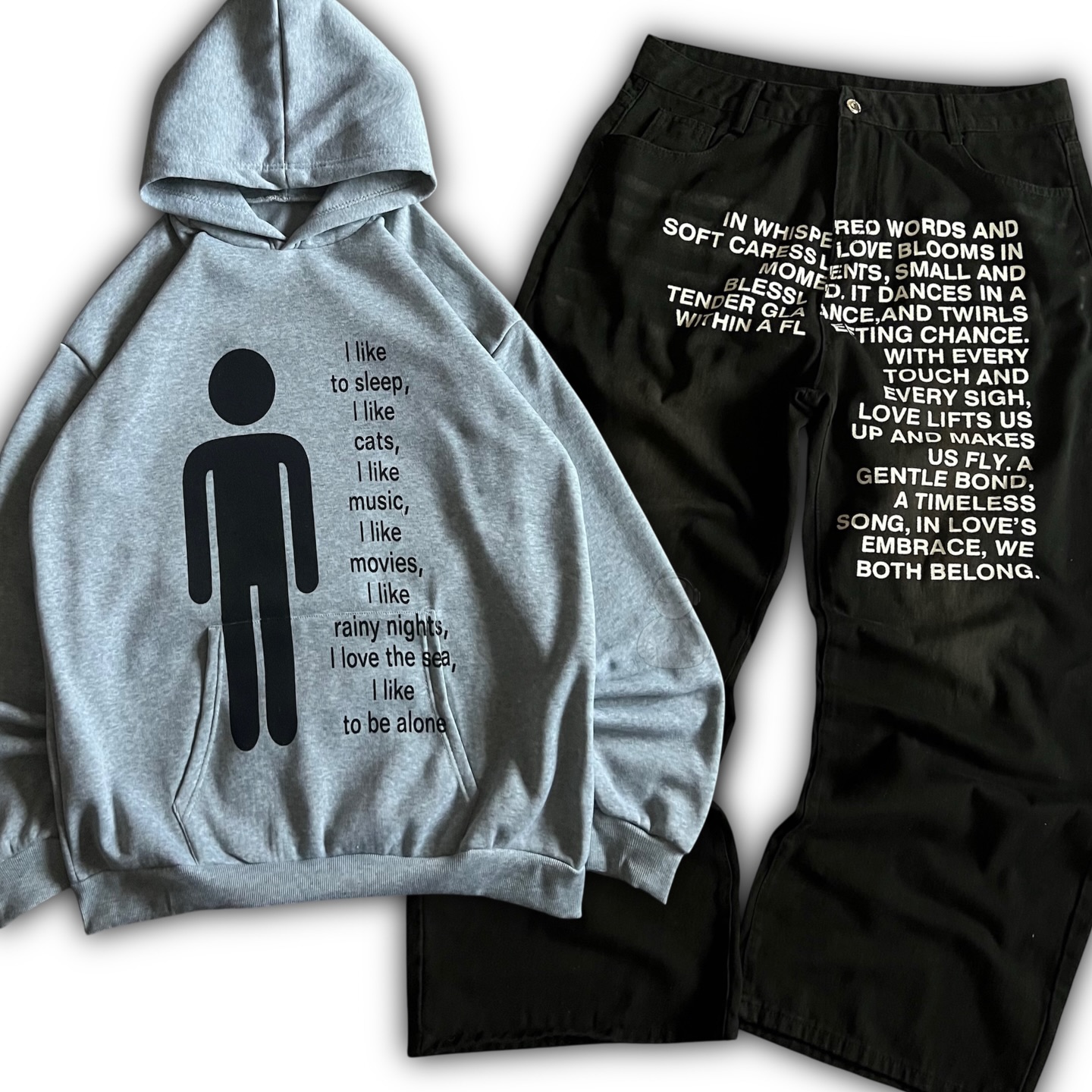 Street Fashion Men - Amerikan Desenli Harfli Kot Pantolon Y2K