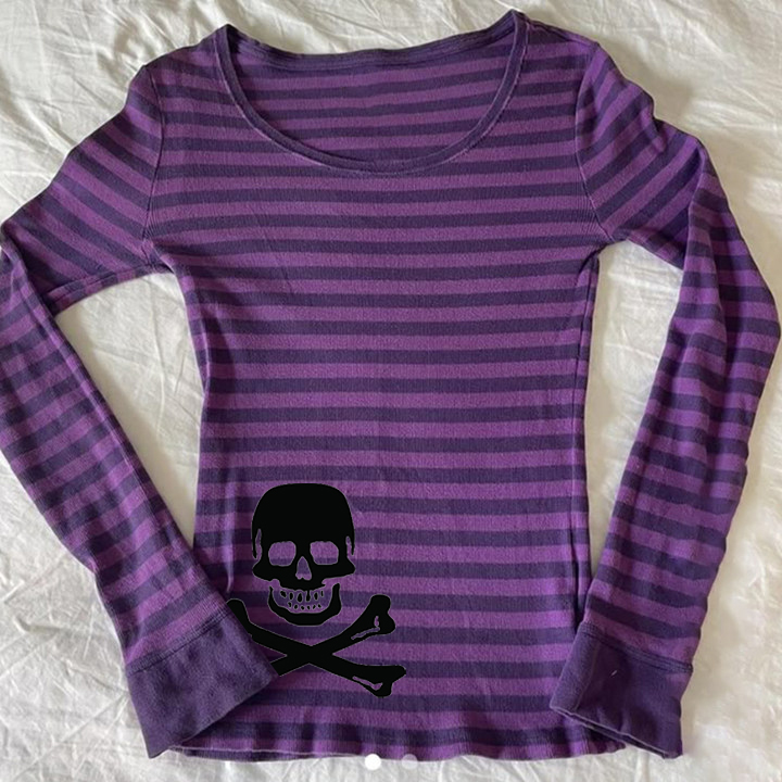 Street Fashion Goth - Y2k Uzun Kollu Üst Çizgili Sokak