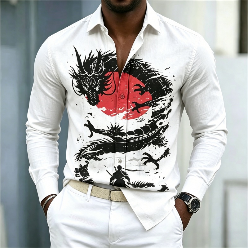 Street Fashion Men - 2026 Yeni Erkek Gömleği Beyaz Siyah