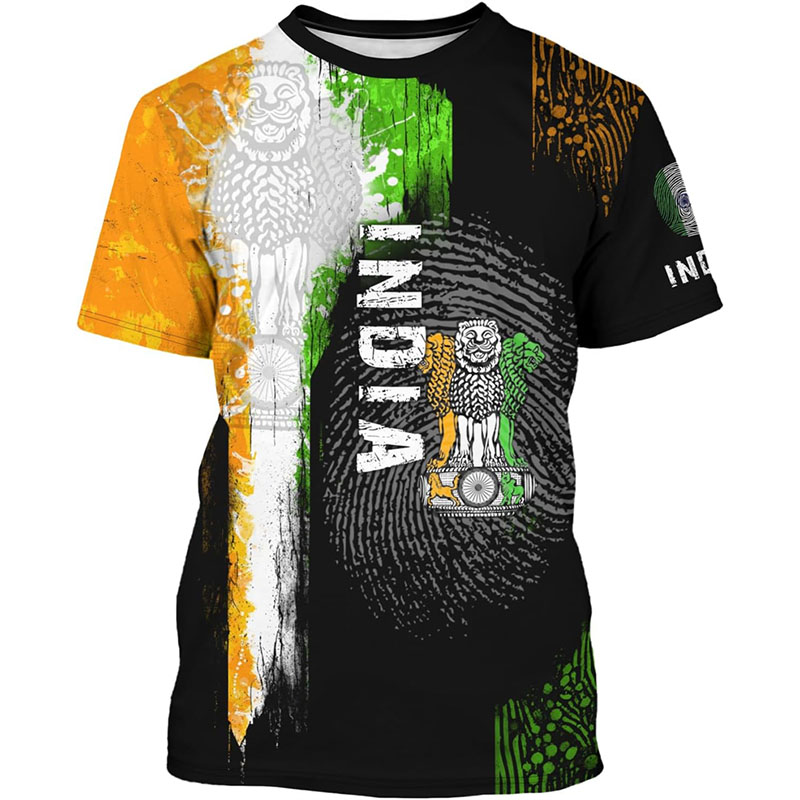 Street Fashion India - Hindistan Bayrağı Baskılı T-shirt erkek Giyim