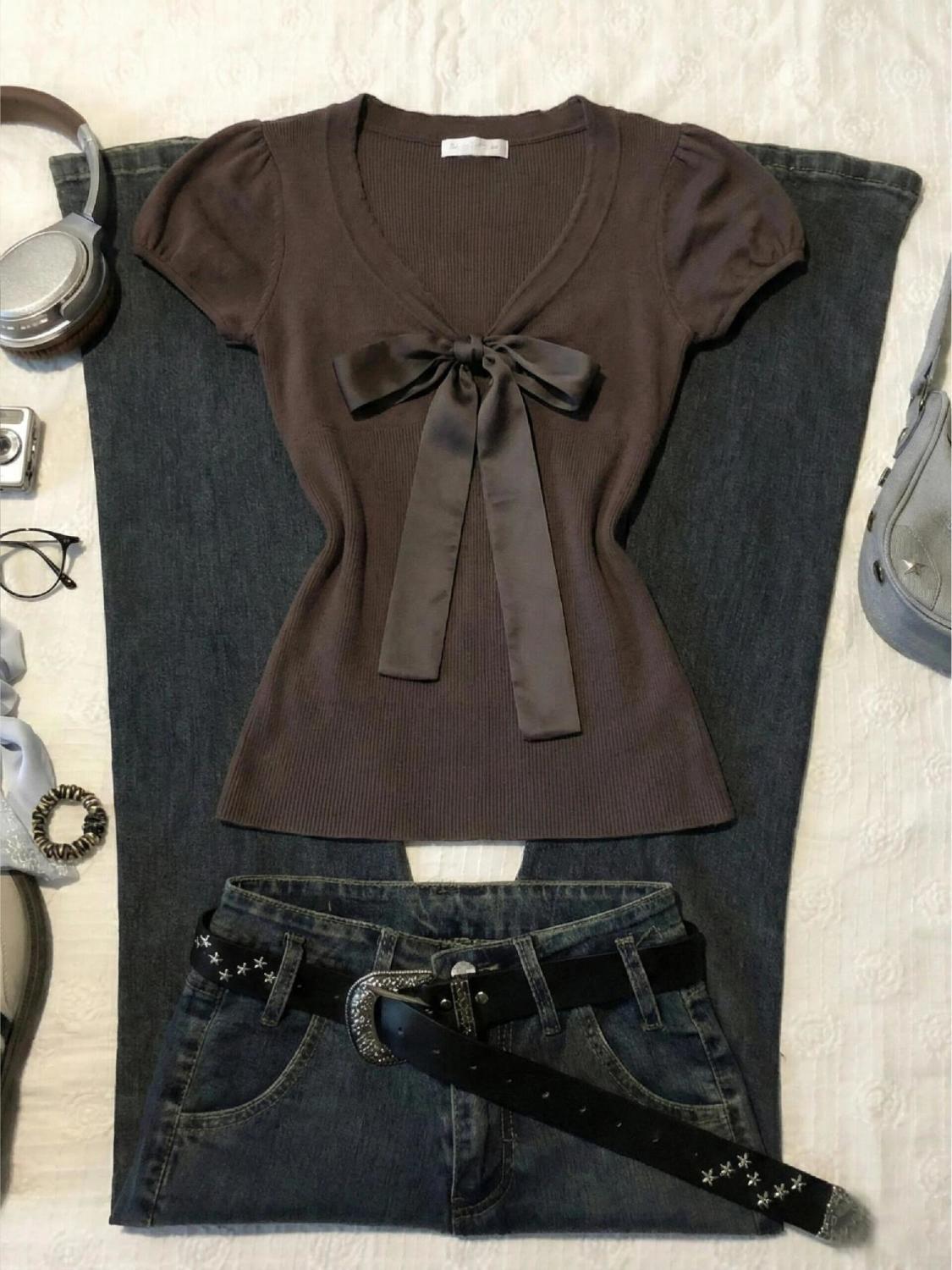 Street Fashion Goth - Vintage tişört Yay Y2k Ince Seksi