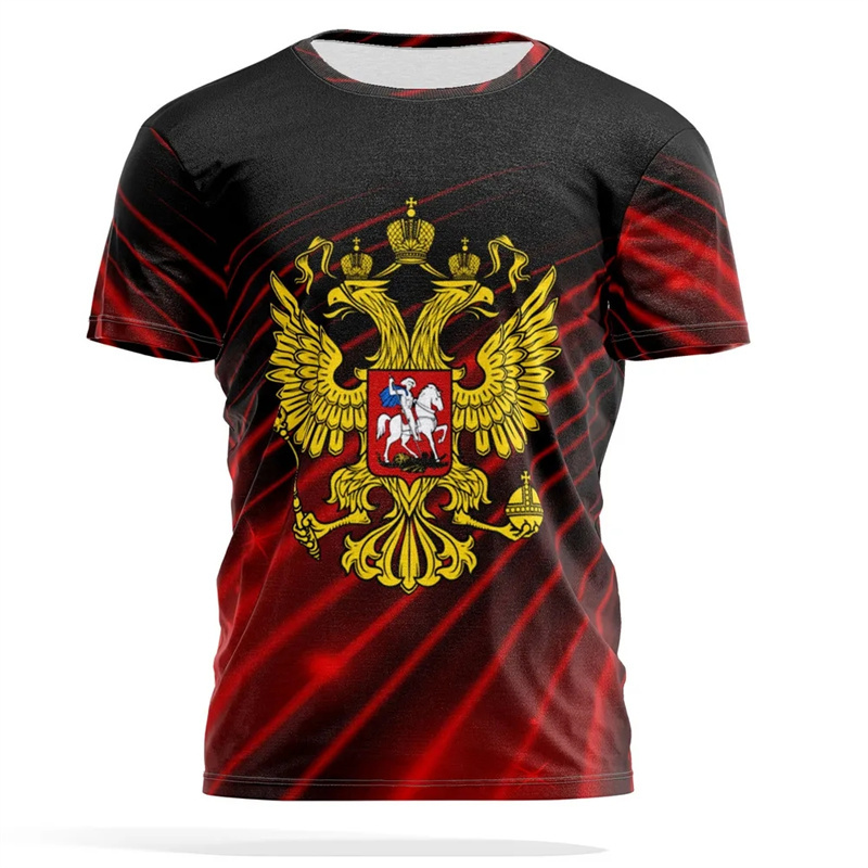 Street Fashion Essentials - Rus Ulusal Amblemi Baskı T-shirt Erkek