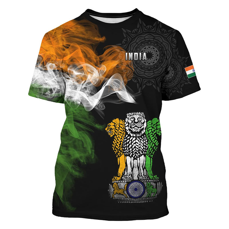 Street Fashion India - Hindistan Bayrağı Baskı T-shirt erkek Giyim