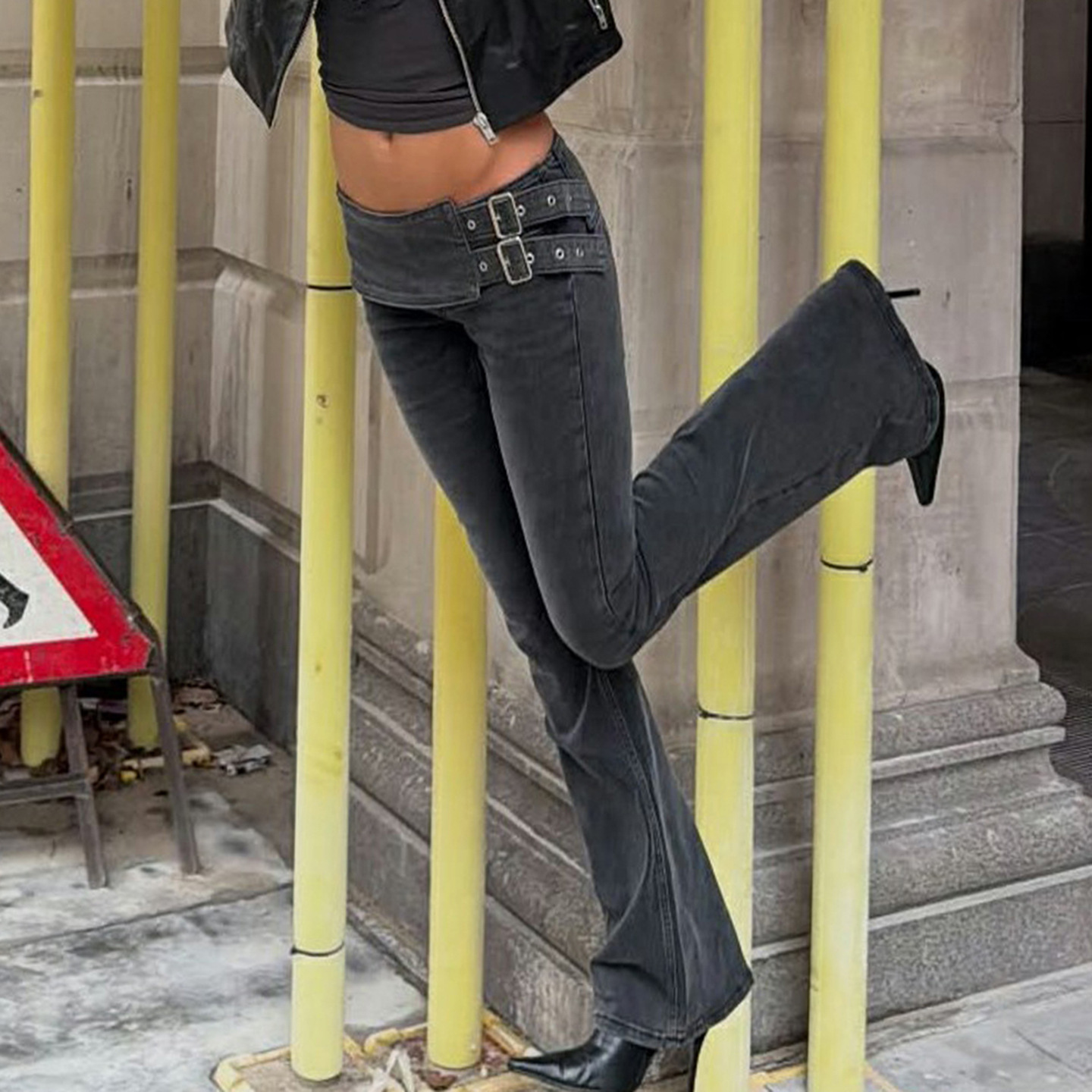 Kadın Siyah Kot Pantolon Y2k R - Fashion Street Yoga incelemesi ve fiyatı