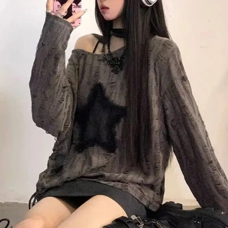 Y2K Delikli Yıldız Baskılı Tiş - Street Fashion Kpop incelemesi ve fiyatı